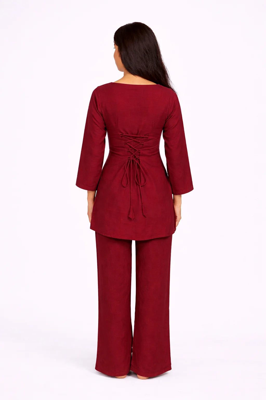 Beige Square Neck Tie-Detail Kurti