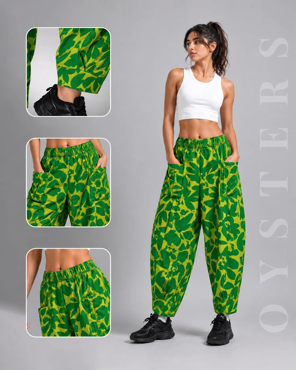 OYSTERS YELLOW GREEN PRINTED BALLOON YOGA PANTS FOR WOMEN