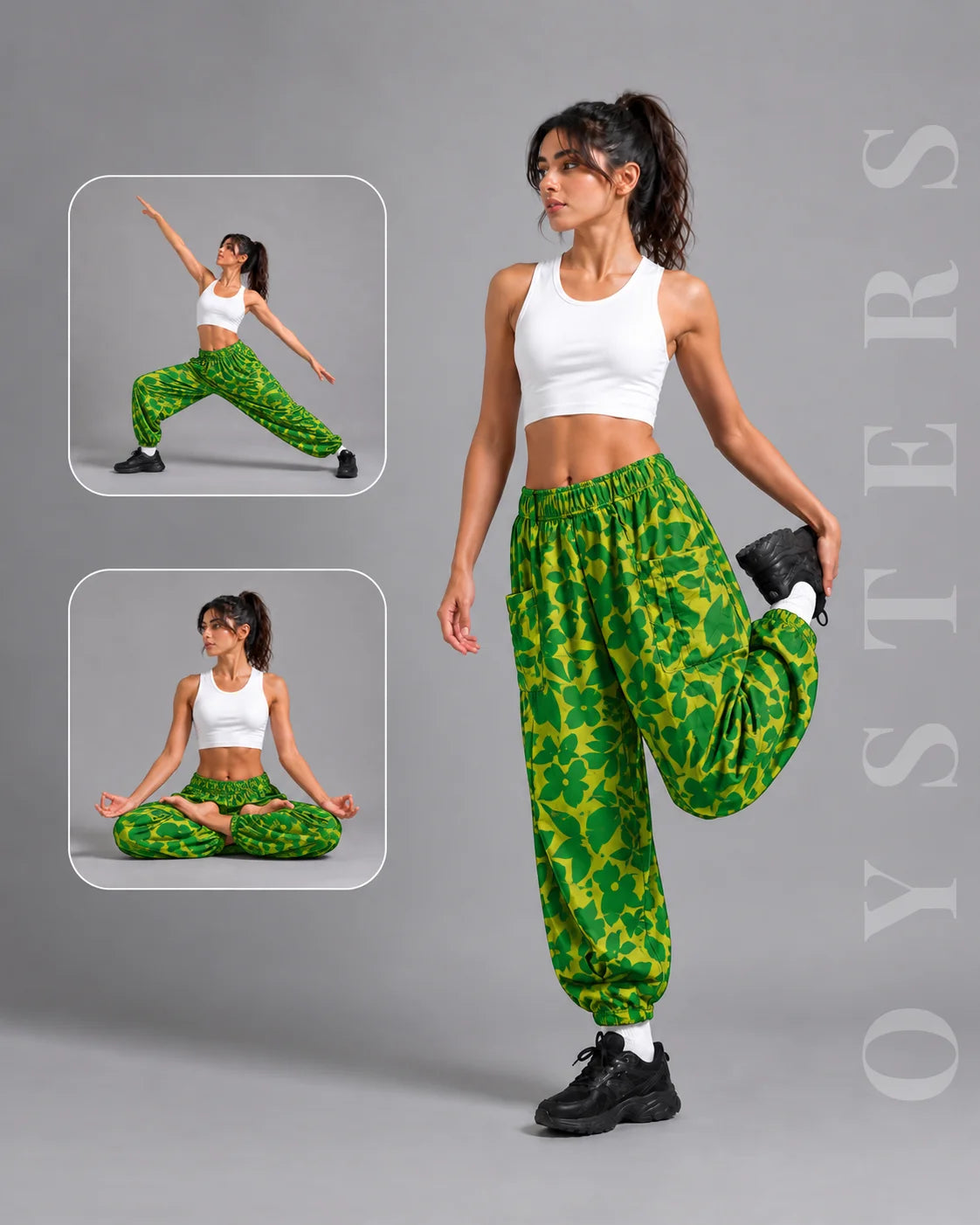 OYSTERS YELLOW GREEN PRINTED BALLOON YOGA PANTS FOR WOMEN