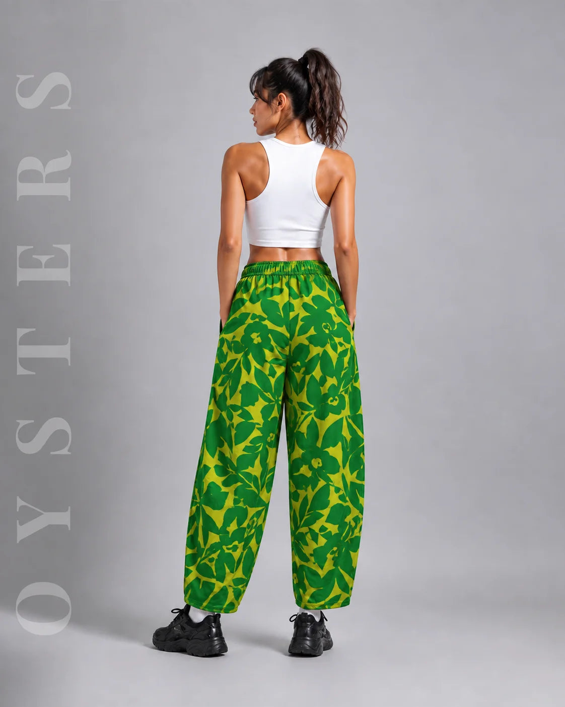 OYSTERS YELLOW GREEN PRINTED BALLOON YOGA PANTS FOR WOMEN