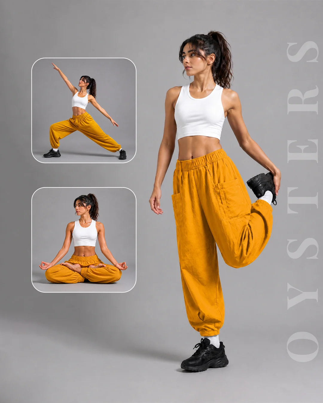 OYSTERS WOMEN's AEROZEN RELAXED FIT MUSTARD YOGA PANTS
