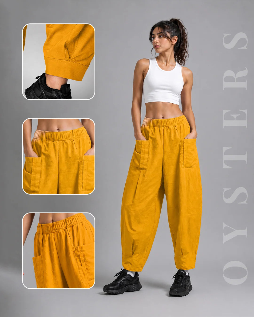 OYSTERS WOMEN's AEROZEN RELAXED FIT MUSTARD YOGA PANTS