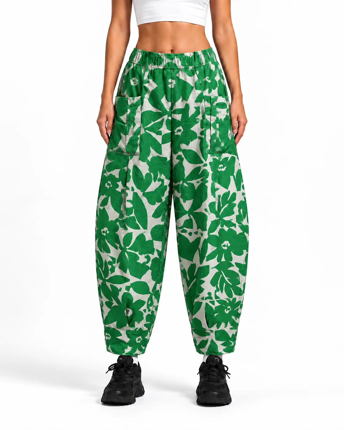 OYSTERS PINK GREEN PRINTED BALLOON YOGA PANTS FOR WOMEN