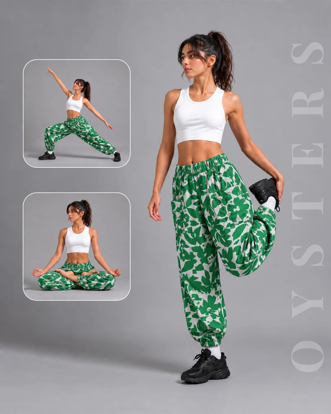 OYSTERS PINK GREEN PRINTED BALLOON YOGA PANTS FOR WOMEN