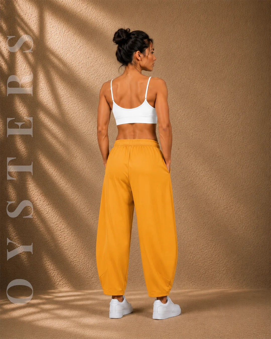 Balloon-Cut Relaxed Fit Mustard Cotton Pants for Women