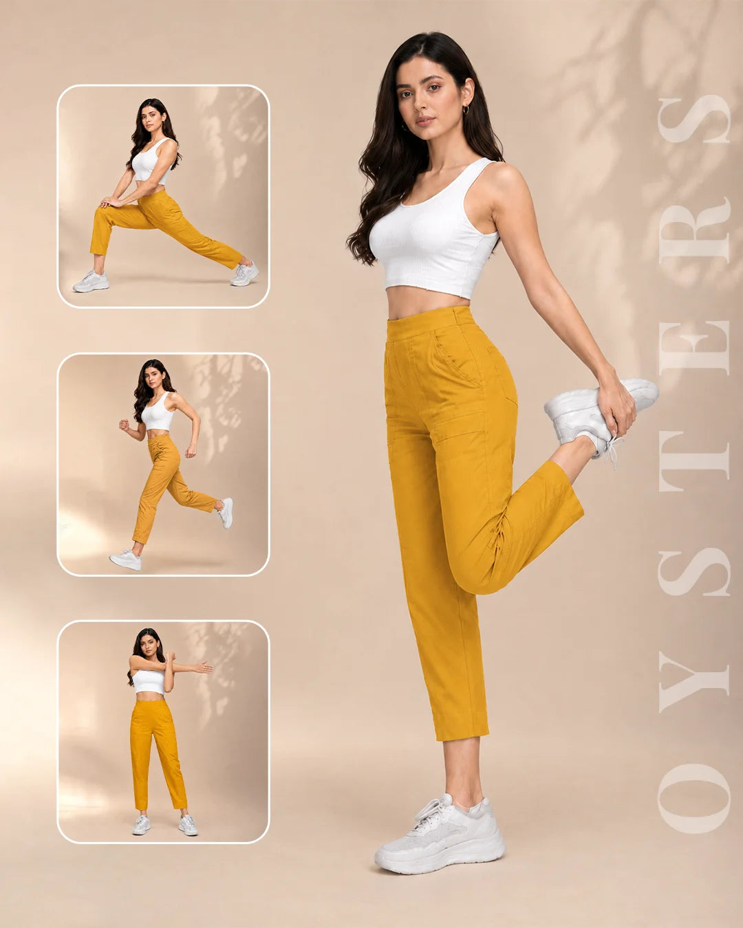 Oysters Tapered Utility Mustard Pants for Women