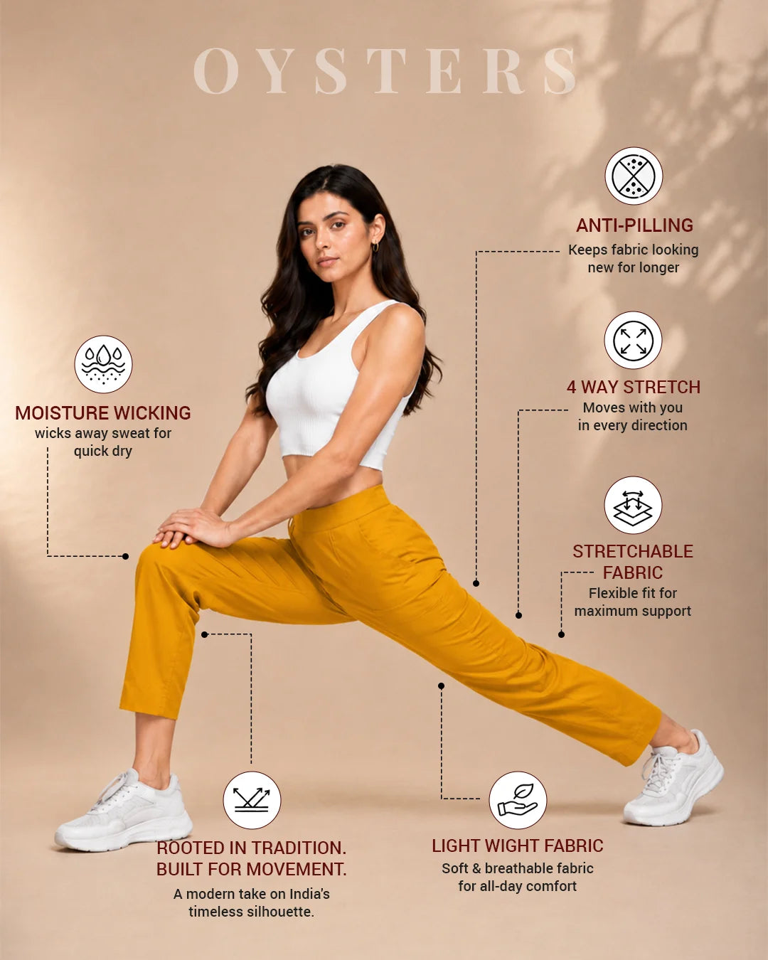 Oysters Tapered Utility Mustard Pants for Women