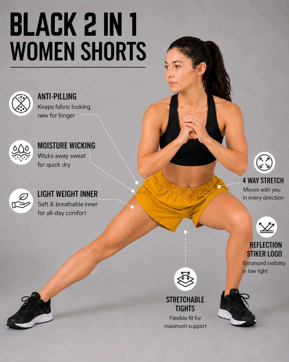 OYSTERS WOMEN'S 2 IN 1 RUNNING MUSTARD SKIRT SHORTS