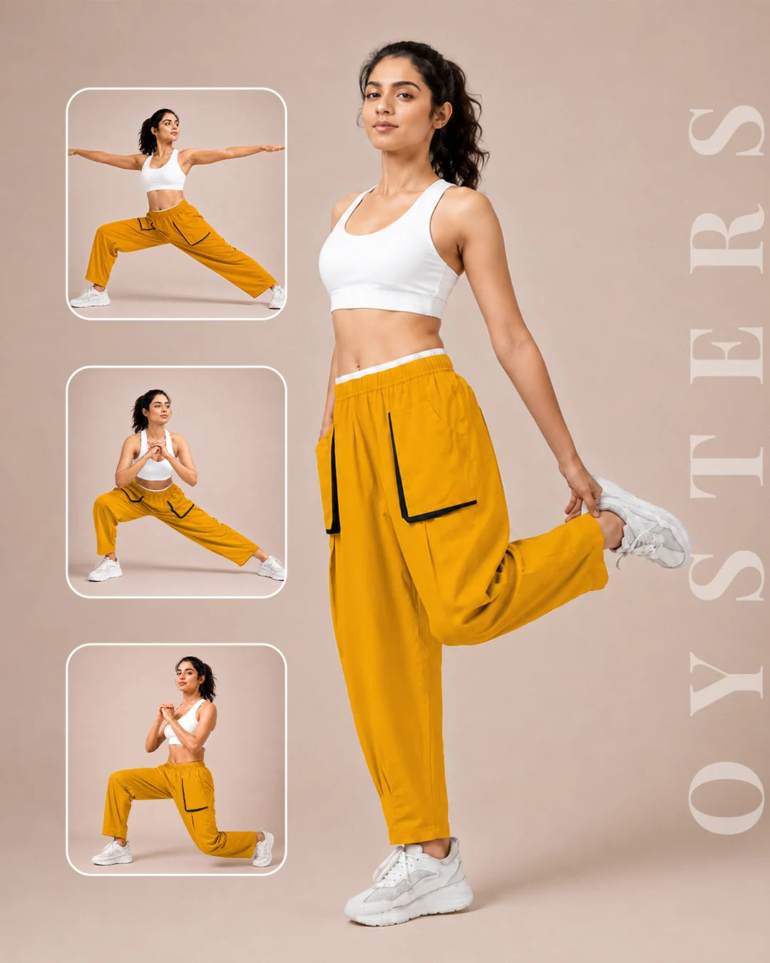 Oysters Draped Utility Mustard Pants for Women