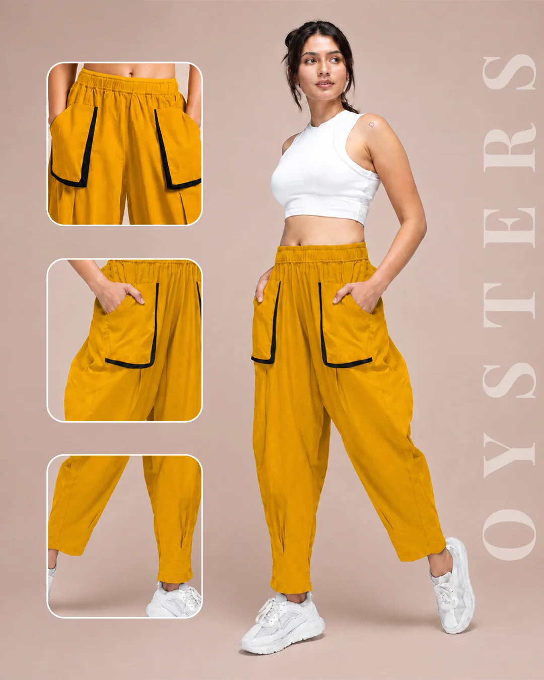 Oysters Draped Utility Mustard Pants for Women