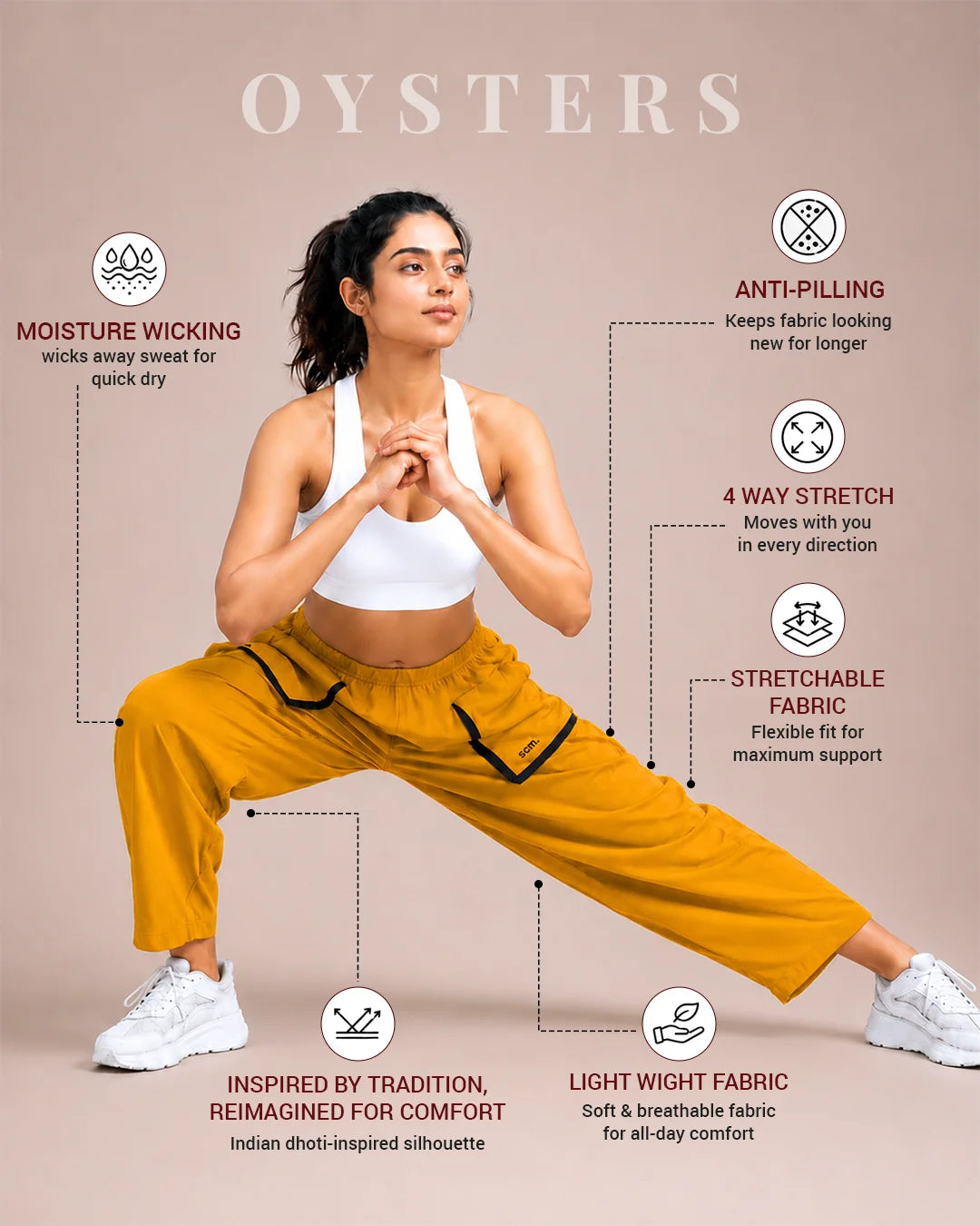Oysters Draped Utility Mustard Pants for Women